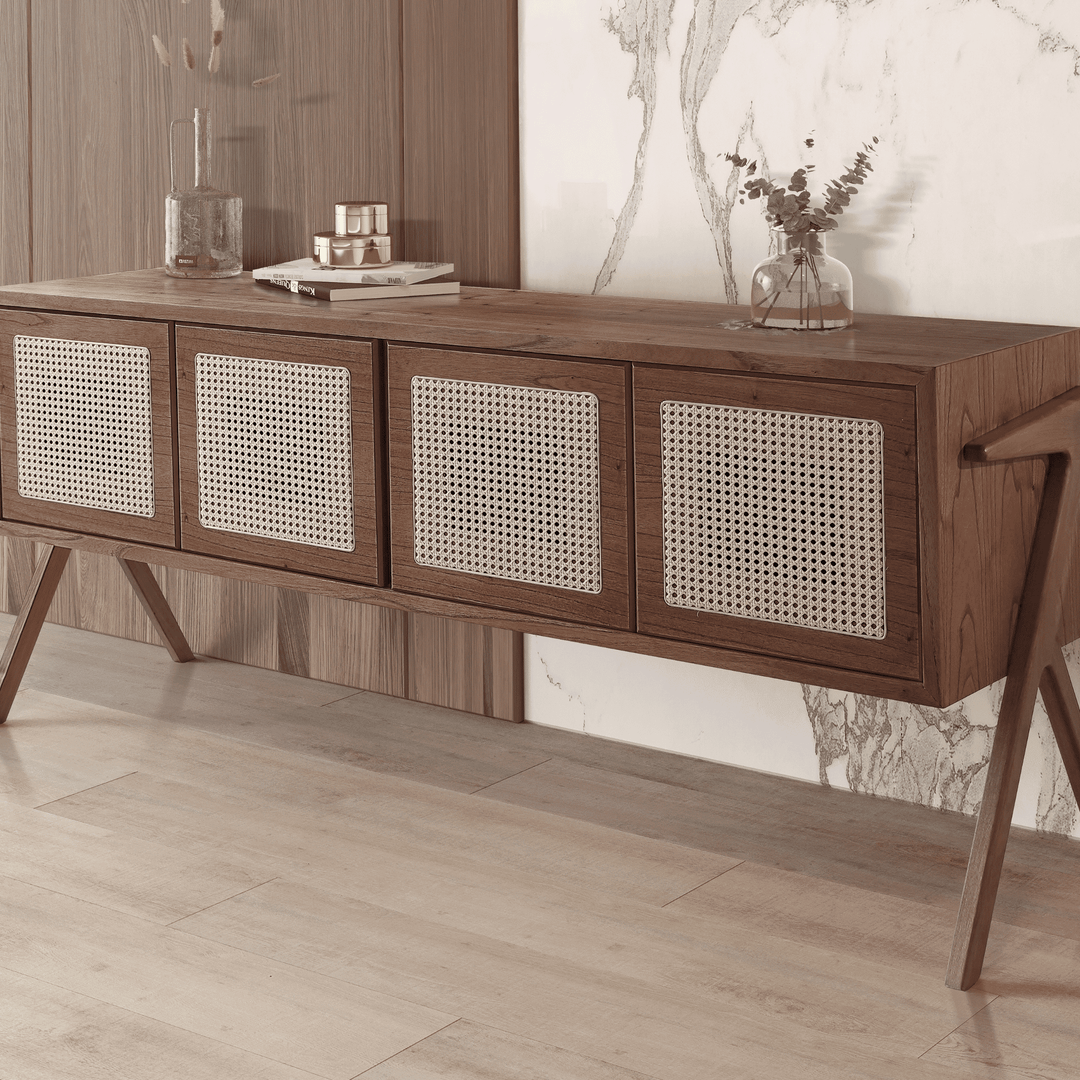 Buffet Zara 3 ou 4 Portas Tela Rattan Natural