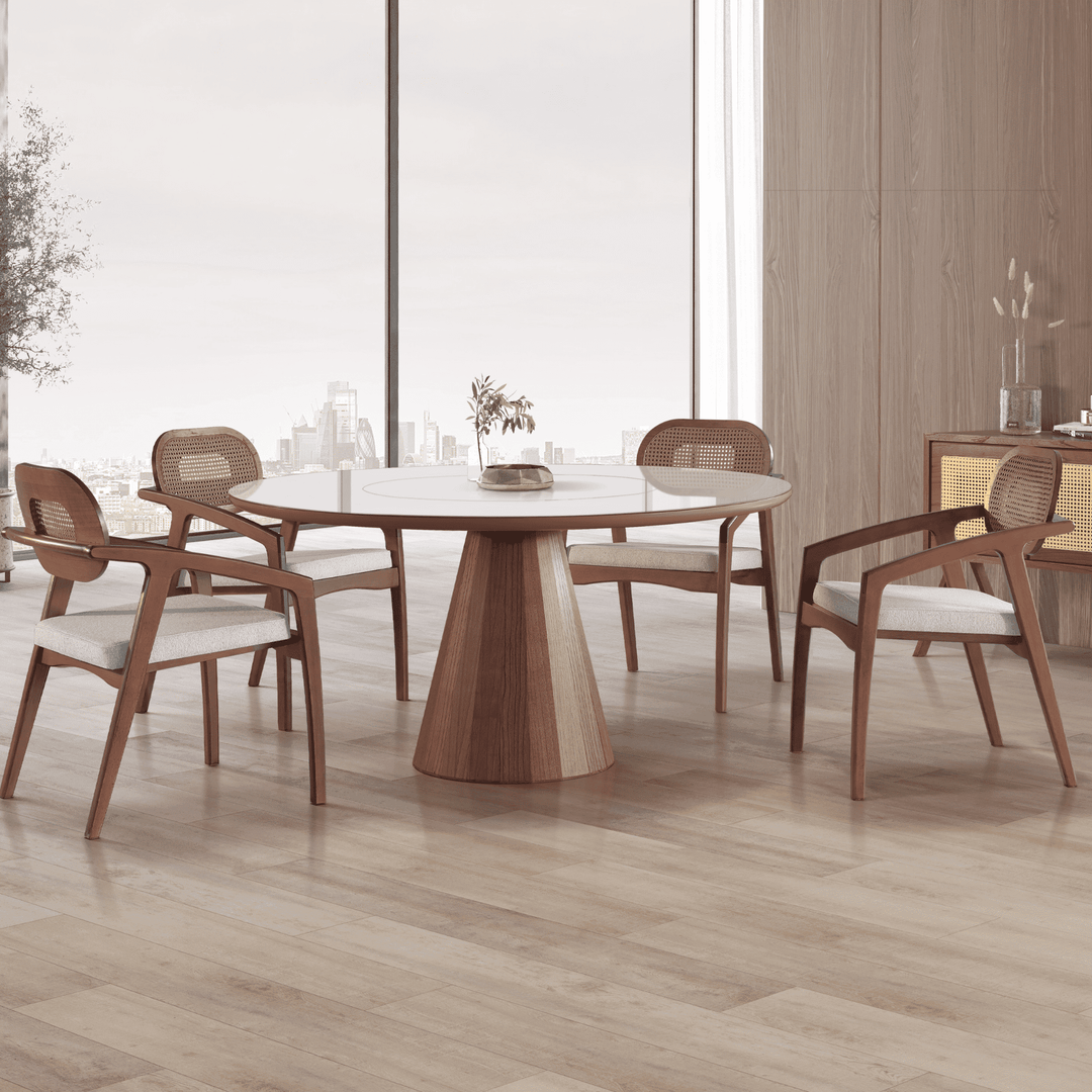 Mesa Ravena Redonda com Vidro Off-White