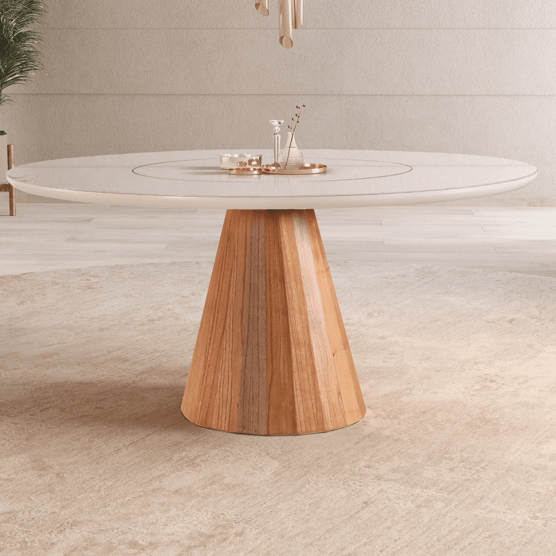 Mesa Ravena Redonda com Vidro Off-White